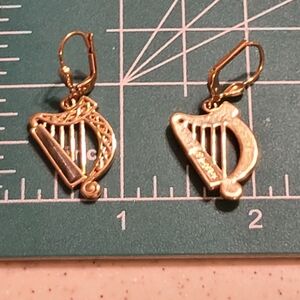 Unique Vintage Gold Harp Earrings
